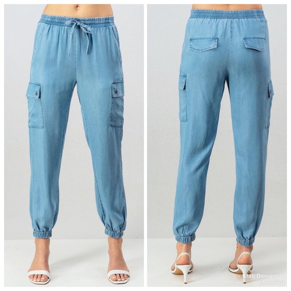 ❤️LAST Utility Drawstring Joggers in Chambray Blue - Picture 2 of 6
